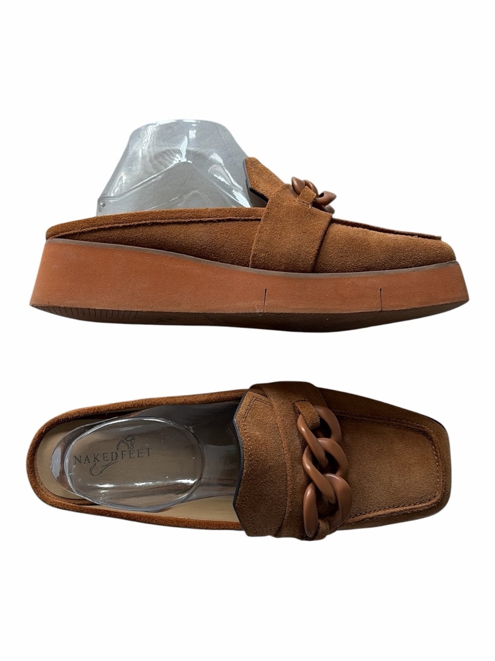 Naked Feet Elect Loafer Platform Mules Shoes Suede Camel Slip On Sz 10